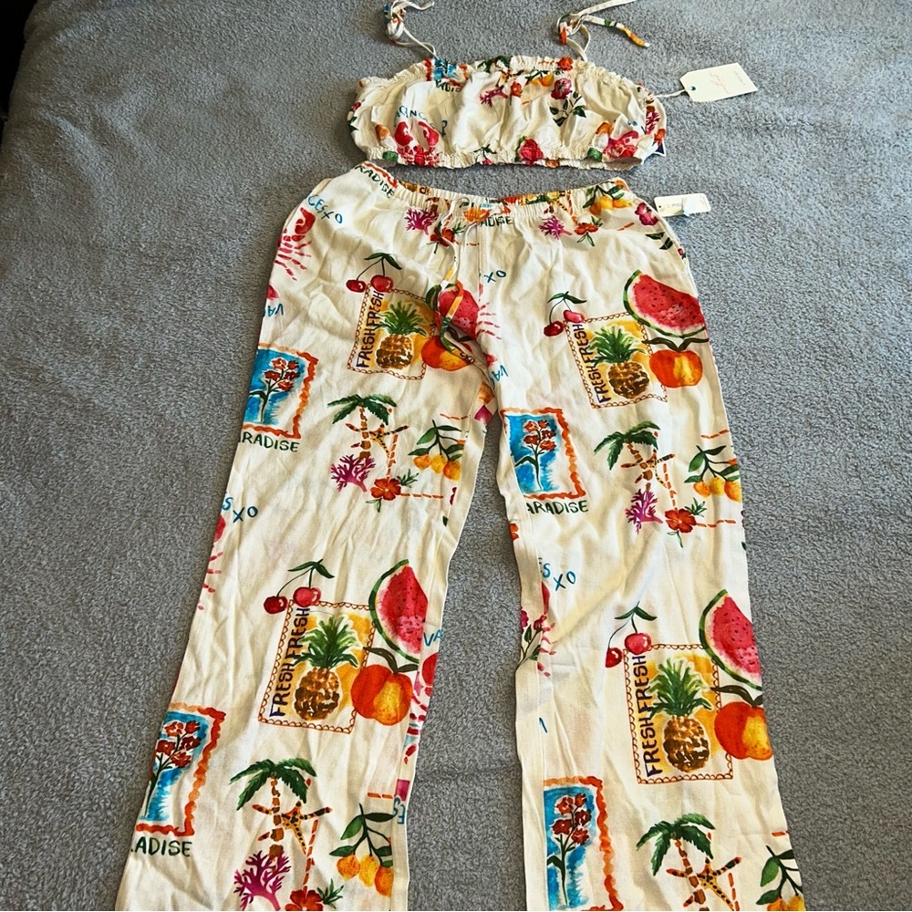 Colorful Tropical Print Two-Piece Set size large